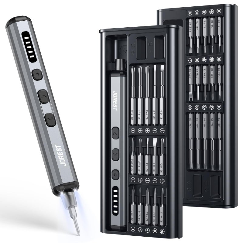 JOREST Mini Electric Screwdriver  Precision Set with 38-in-1 Magnetic Bits  5 Torque Settings  LED Light  Repair Tool Kit for iPhones  Laptop  Drone  Game Console  Camera  Glasses  Watches  Toys - Image 1